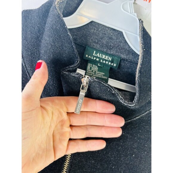 Lauren Ralph Lauren Worsted Wool Zip Cardigan Sweater Coat Black - Picture 3 of 6